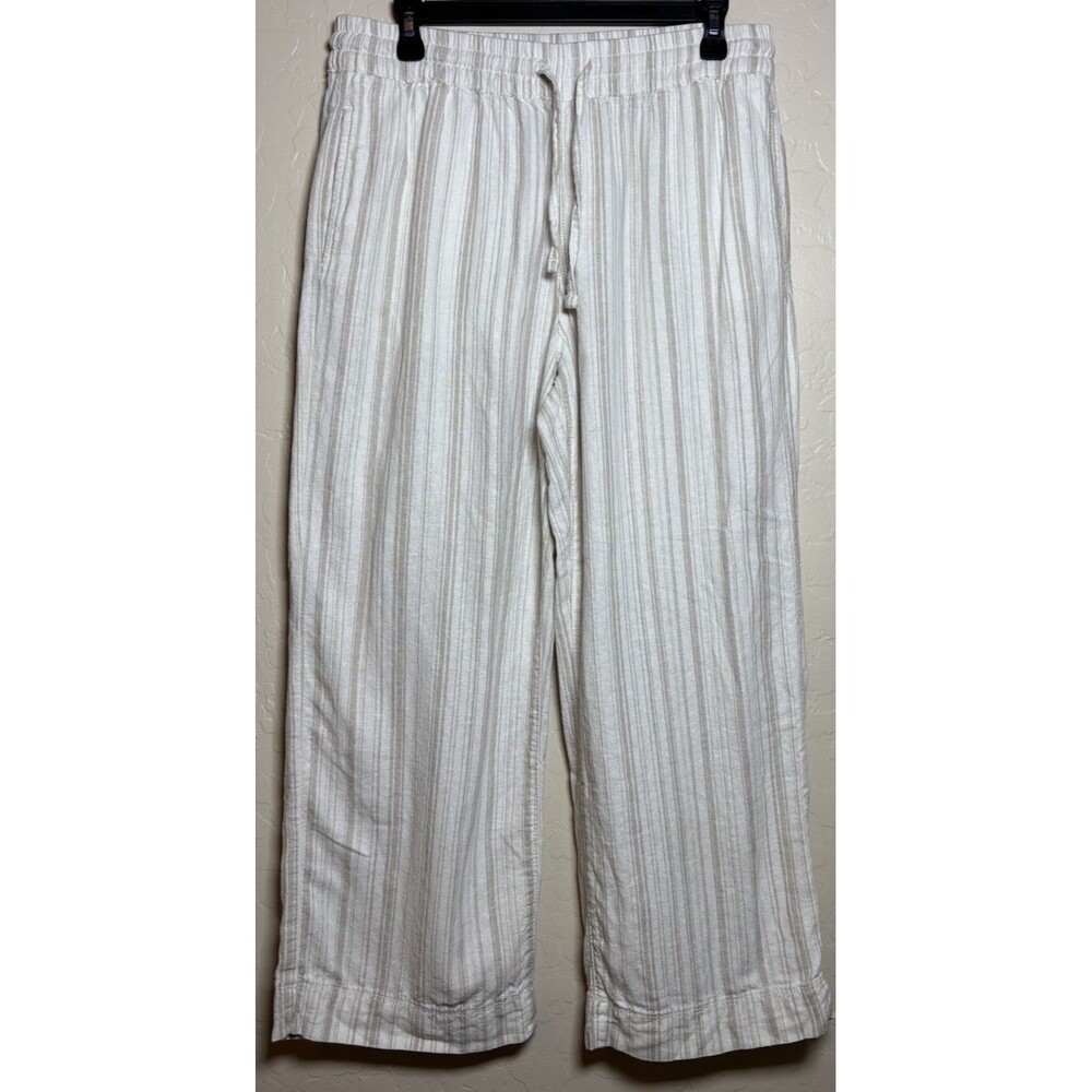 Sonoma Womens Linen Blend Striped Wide Leg Crop Pants Drawstring Medium